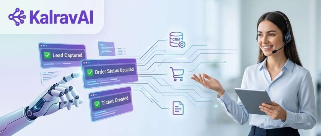 AI robotic hand and customer rep collaborate for fast user support.